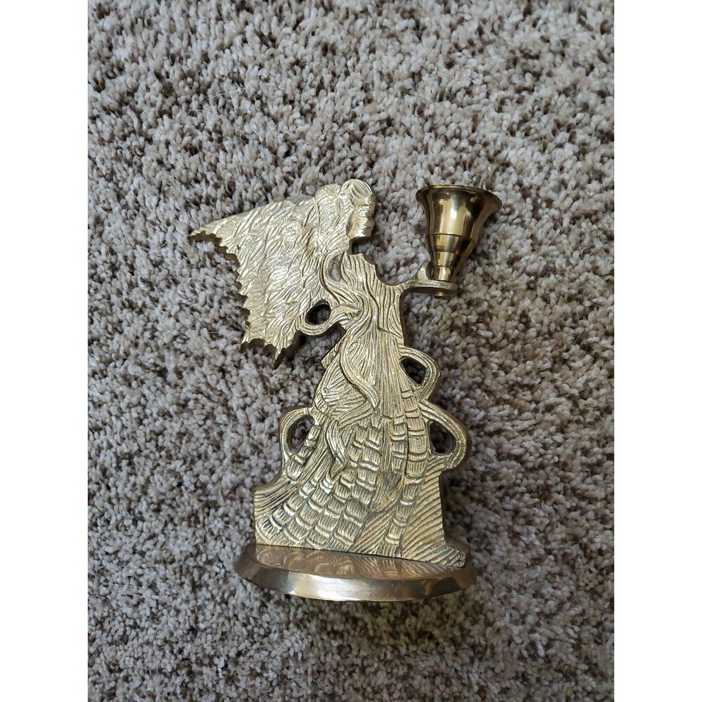 Vtg Brass Angel Candle Holders Taper Candle Holder Christmas India Double Sided